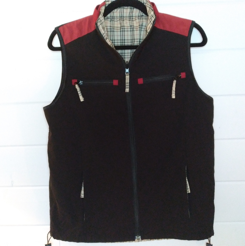 Spanner Reversible Sport Black/ Red, Taupe,Black & Red Plaid Full Zip Up Vest